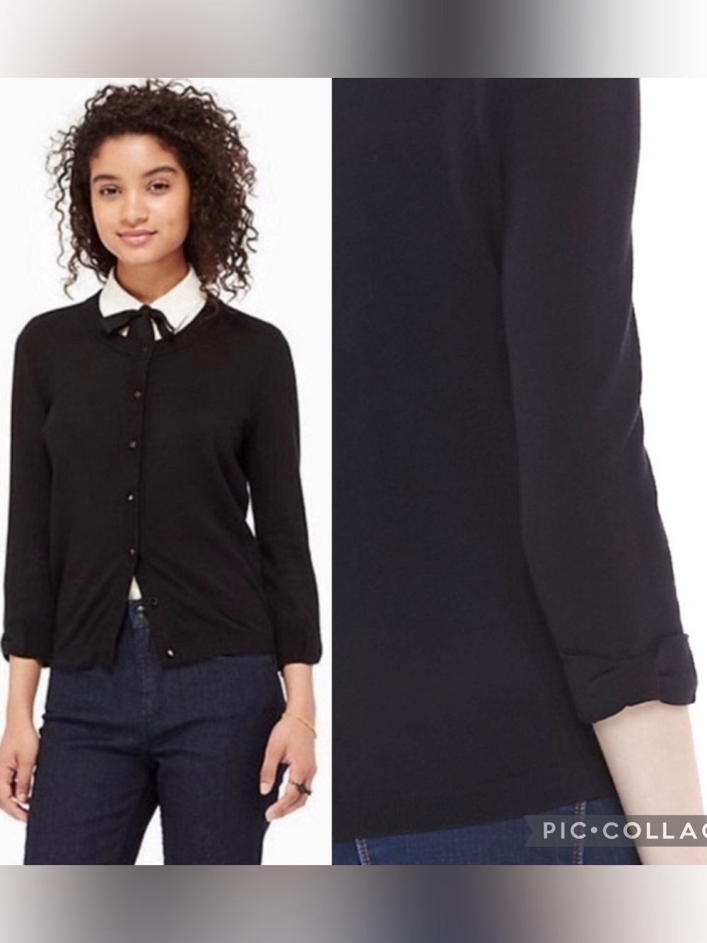 kate spade Somerset Bow Cuff Black Button Classic Cardigan size XL